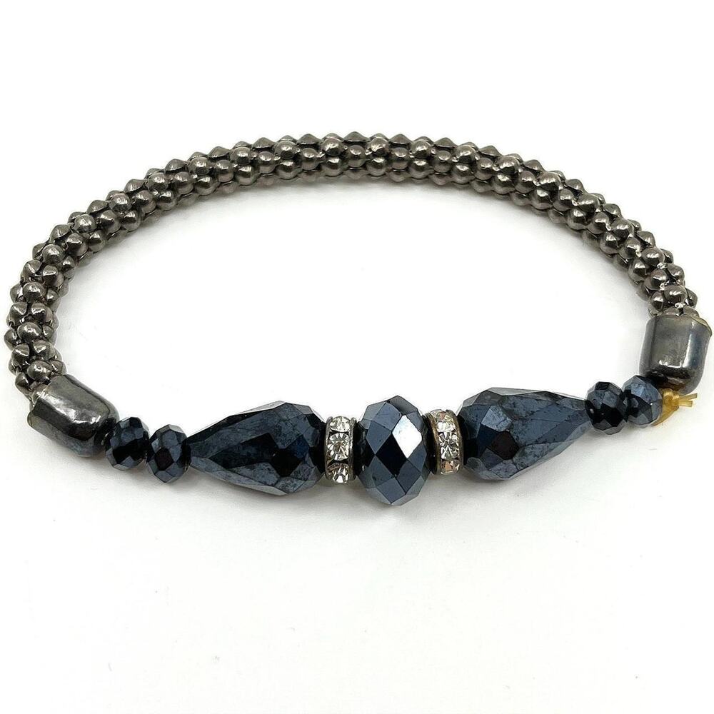 Vintage hematite tone faceted glass
